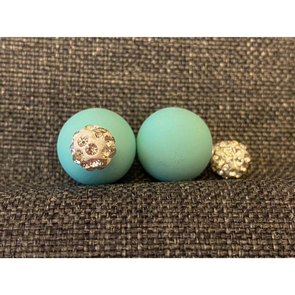 Double Sided Earrings Mint and Crystal Peek-a-boo